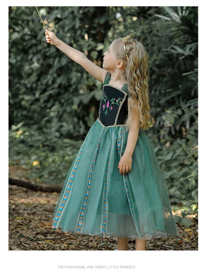 Girls' Summer Anna Frozen Baby Dress Child Green Dress Up Halloween Costume for Kids Princess Party Cosplay Dresses 2 to 8 Years