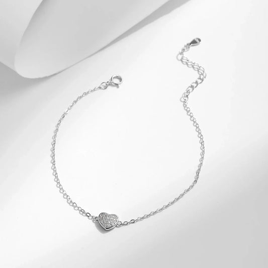 Bracelet chaîne maillons cœurs romantiques simples en argent sterling 925, style basique, plaqué platine, bijoux fins pour femmes, cadeaux
