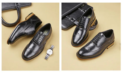 Autumn New Genuine Leather Business Dress Shoes Men Carved Brock Men's Shoes Leather Office Gentleman Oxfords Shoe