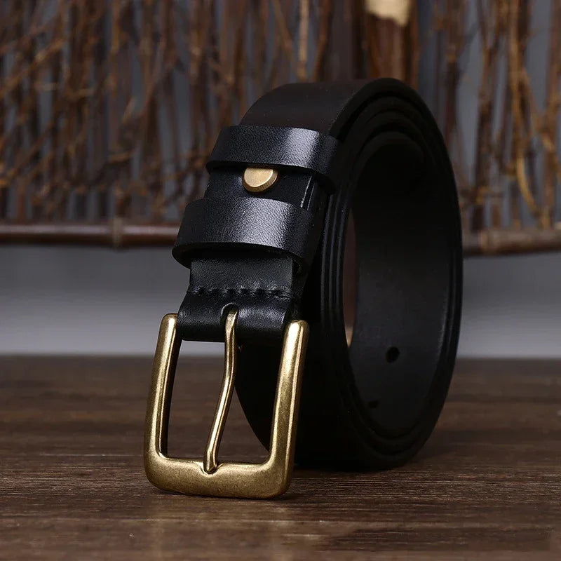 3.3CM Men's Genuine Leather Belt Luxury Designer Brass Pin Buckle Belts Pure Cowskin Vintage Strap Male Jeans for Man Women