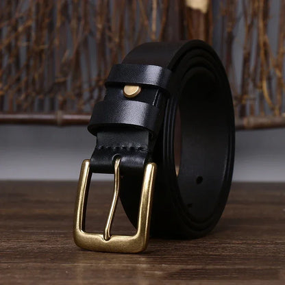 3.3CM Men's Genuine Leather Belt Luxury Designer Brass Pin Buckle Belts Pure Cowskin Vintage Strap Male Jeans for Man Women