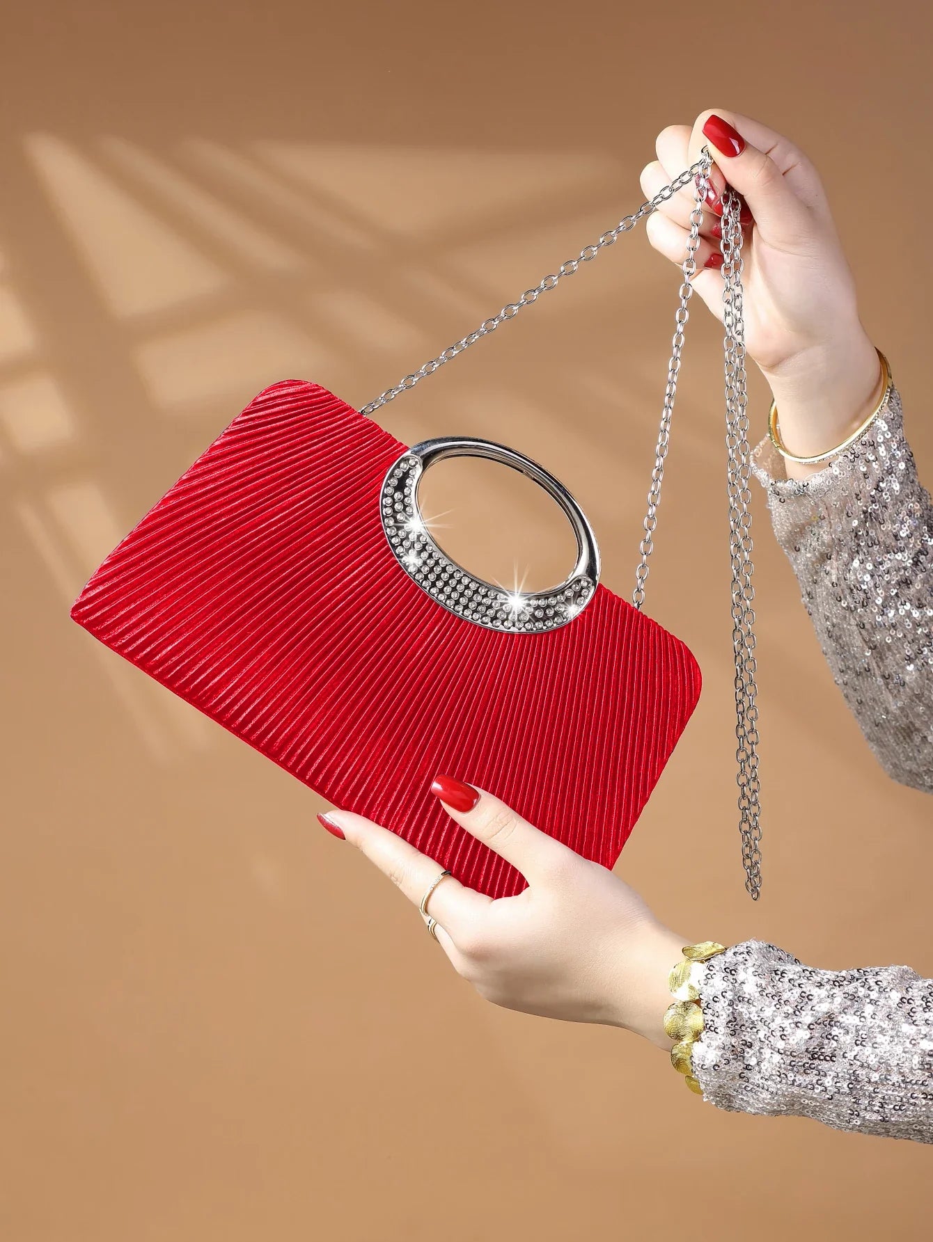 Women's Sparkling Glitter Crystal Evening Bag, Handbag And Crossbody Bag With Simple And Elegant Design, Suitable For Wedding