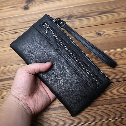 Portefeuille homme en cuir, pochette en cuir naturel, porte-cartes long, grand porte-monnaie, sac décontracté pour téléphone portable homme