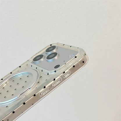 Luxury Polka Dot Ring Stand Holographic Phone Case For iPhone 15 16 17 Pro Max Shockproof Protective Cover