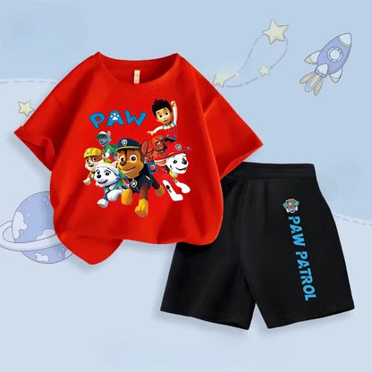 Boys Casual Short Sleeve Tshirt Two Piece Sets Cartoon Printed Kids Shorts Set Children's Breathable Sweatsuit