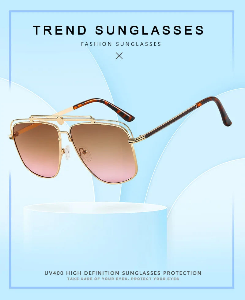 Big Metal Frame Gradient Sunglasses UV400 Protection Classic Sun Glasses Driving Oversized Square Sunglasses for Women & Men