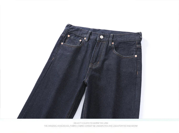 Japanese Handmade Embroidered Jeans Men's Pure Cotton Straight Tube Hip-Hop Popular Slim Red Ears Show Thin Trousers Devil Big M