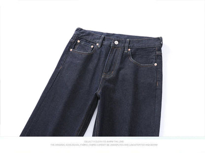 Japanese Handmade Embroidered Jeans Men's Pure Cotton Straight Tube Hip-Hop Popular Slim Red Ears Show Thin Trousers Devil Big M