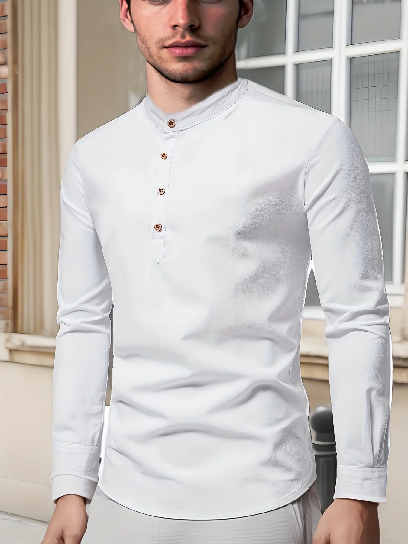 Spring and Autumn Outdoor Activities Fashion Stand collar Long sleeved Pure Cotton Shirt, Casual Fashion Design