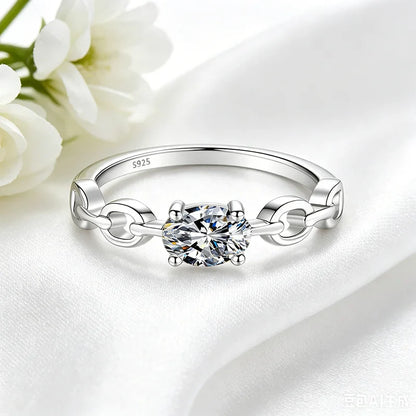 0.5CT Oval Cut Moissanite Rings for Women D VVS1 Lab Diamond Wedding Band Plated 18K 100% S925 Sterling Silver Jewelry