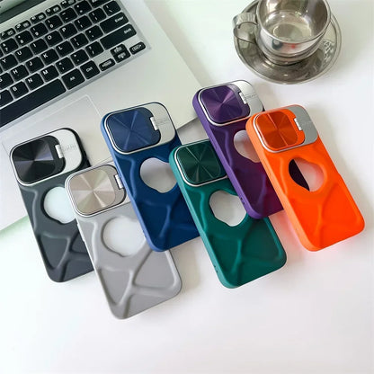 حافظة مغناطيسية بتصميم شعار أنيق لهواتف iPhone 11 12 13 14 15 16 Pro Max Plus، غطاء سيليكون ناعم واقٍ للعدسة قابل للطي مع MagSafe
