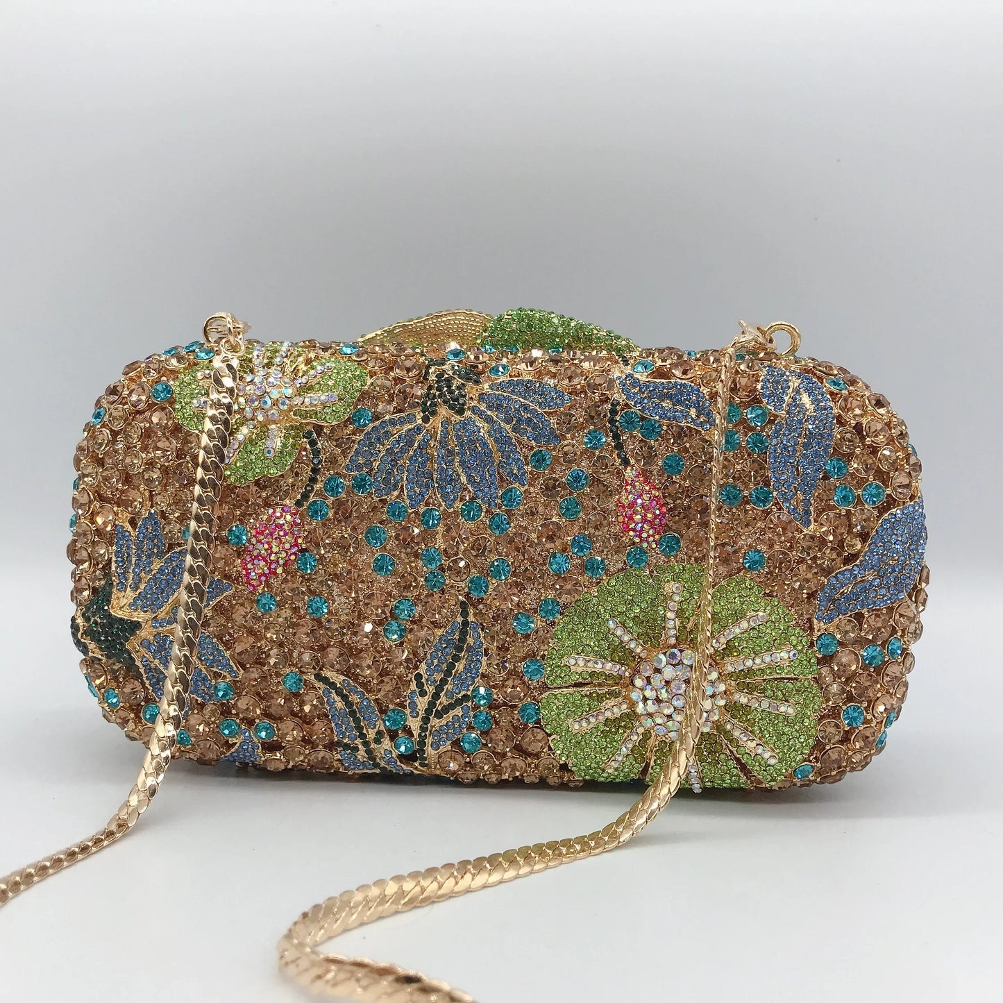 Chinese Manufacturer Flower Shape Surface Diamond-Studded Metal Material Evening Bag for Women