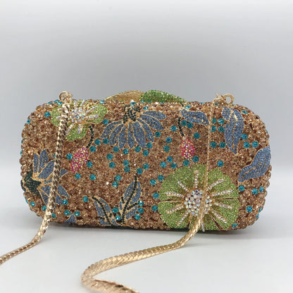 Chinese Manufacturer Flower Shape Surface Diamond-Studded Metal Material Evening Bag for Women