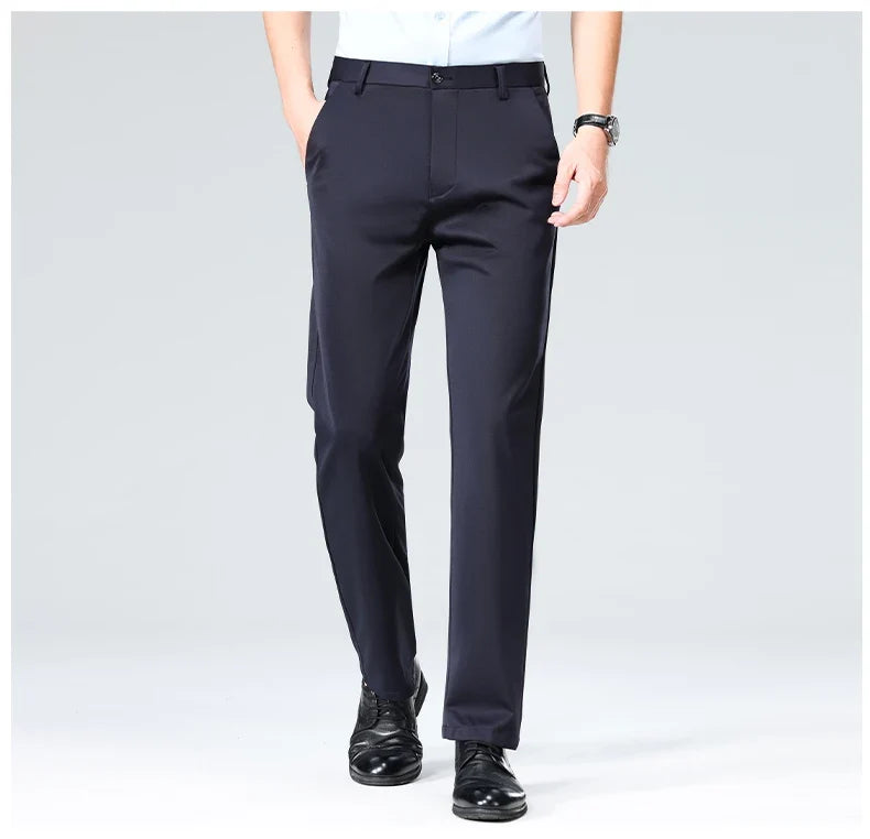 Men's Stretch Pants with Embroidery Casual Suit Pants Wrinkle Resistant Dress Pants