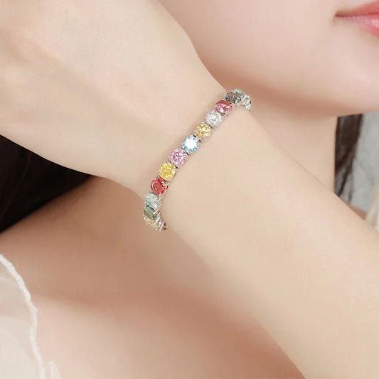 Bracelet de tennis multicolore en moissanite verte, bleue, rose de 3/4/5mm pour femme, en argent 925, test diamant réussi, maillons