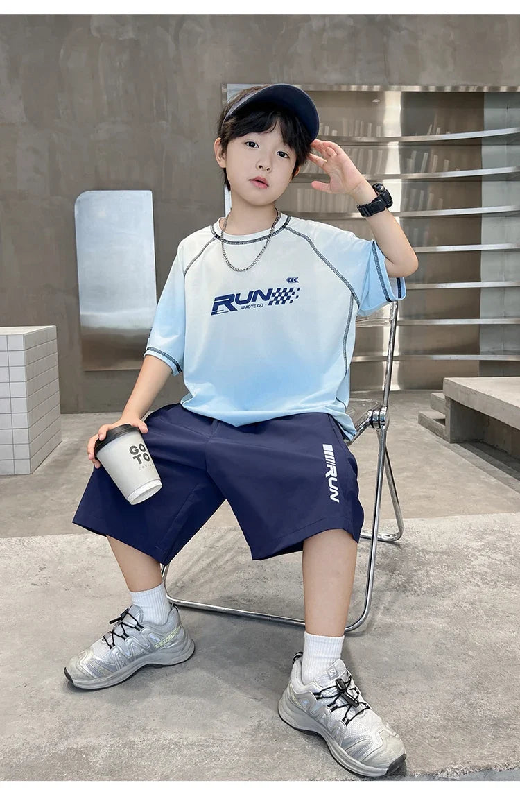 Kids Boy Summer Set Quick-drying T-shirt Shorts Clothing Set New Casual Child Sportswear 2 Pieces Outfit 5 6 7 8 9 10 11 12 14 Y