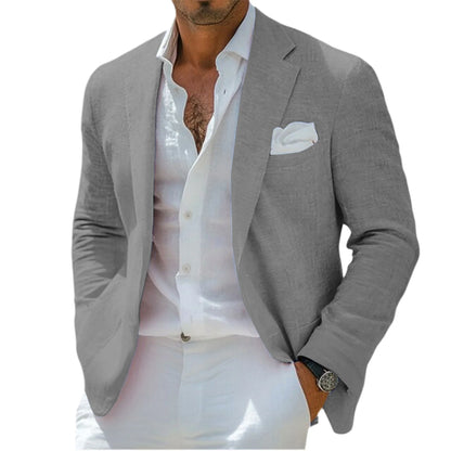 Men's Linen Blend Blazer Notched Lapel Single-Breasted Casual Business Sport Coat Slim Fit Breathable Lightweight Jacket
