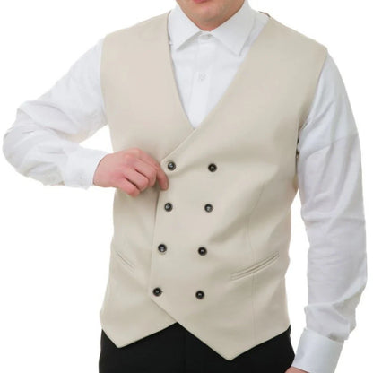 Men Vest White Solid Double Button V Neck Waistcoat For Wedding Banquet Business Party Casual Work Casual Daily Men Suit Vest