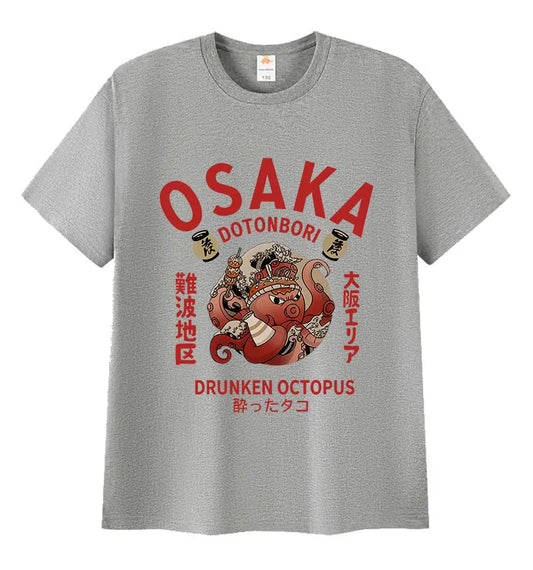 Vintage Osaka Dotonbori Funny Graphic T-Shirt 90s Japanese Drunken Octopus Harajuku T-shirts Men Women Oversized Cotton T Shirt