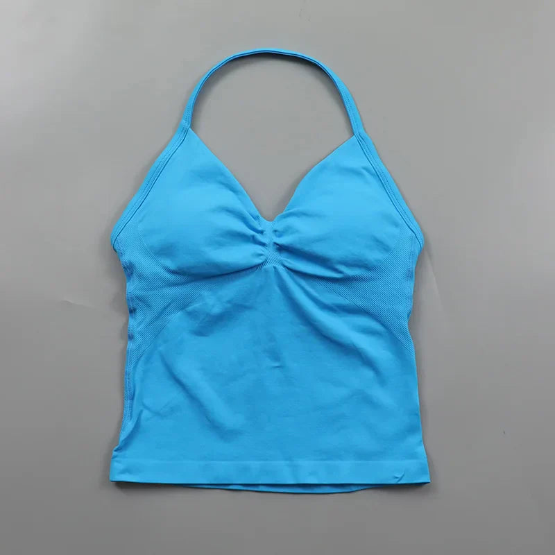 Yoga Longline Strappy Top Leggings Set Women's Backless Camisole Built-In bra Vest High-Waisted Hip Lift Gym Shorts Sports Set
