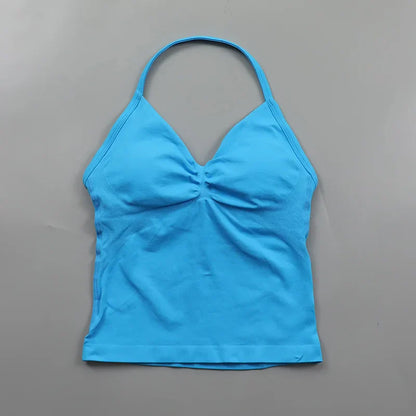 Yoga Longline Strappy Top Leggings Set Women's Backless Camisole Built-In bra Vest High-Waisted Hip Lift Gym Shorts Sports Set
