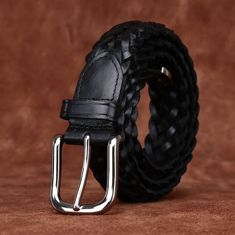 3.5CM Cowhide High Quality Genuine Leather Belts for Men Women Hand Woven Belt Strap Male Pin Buckle Jeans Cowboy Cintos Luxury