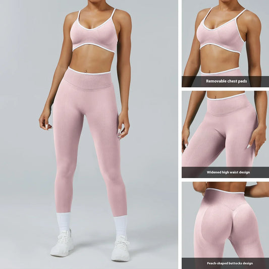 Women's Color Block Yoga Set Sports Bra & High Waisted Shorts Butt Lifting Tummy Control Workout Gym Fitness Running Activewear