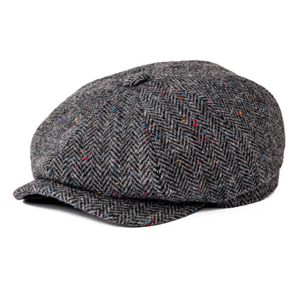 Wool Tweed Newsboy Cap Herringbone Men British Gatsby Retro Hat Driver Flat Cap for Male Vintage Herringbone Beret