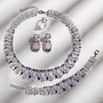 2023 New Fashion 4-Piece Turquoise Dubai Women's Wedding Jewelry Set Nigeria Africa Necklace Earring Set