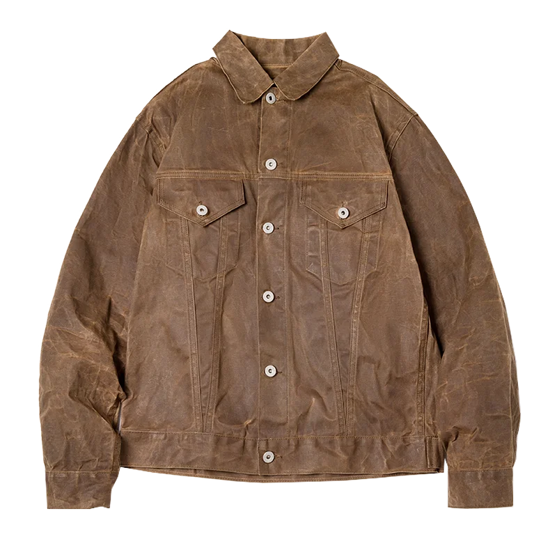 Retro Heavyweight Canvas Oil Waxed Jacket Cotton Waterproof Hunting Coat Male Spring Khaki Casual Work Safari Style Jacket