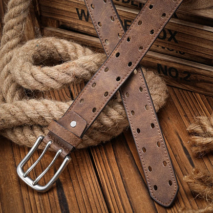 A Men's and Women's Casual Retro Belt Western Style! PU Leather Belt with Metal Buckle, Suitable for Daily Work Wear