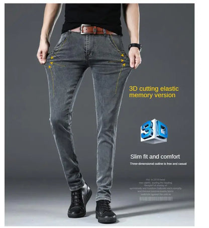 Winter Thick Plus Velvet Men Middle Waist Skinny Jeans Simple Fleece Warm Slim Fit Stretch Boy Casual Denim Pencil Pants