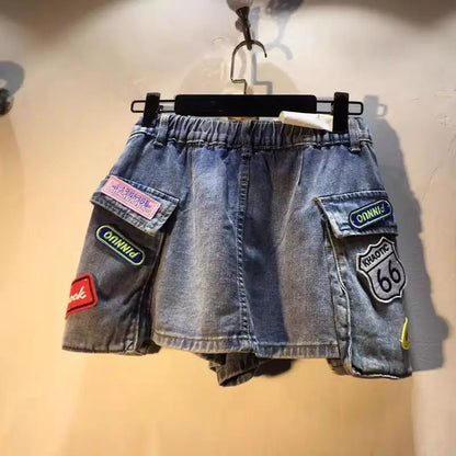 2026 Summer New Embroidery Letter High Waist Cargo Pocket Denim Shorts Women