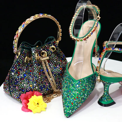 New Arrival Fashion Style Pointed Shoes Bag Soft Handle Bag Anklet Design Medium Heel Ladies Shoes Suitable for Wedding Party