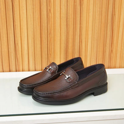 New Loafers for Men Genuine Leather Men's Shoes Elegant Gentleman Handmade Shoes Simple Metal horse buckle