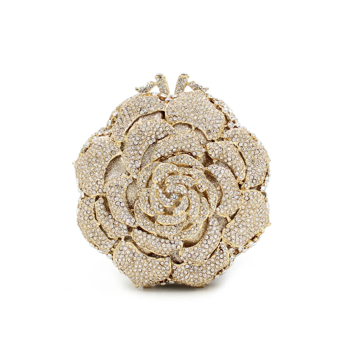 Luxury Rose Shape Diamond Rhinestone Clutch Bag Hollow Metal Banquet Wedding Handbag Women Evening Bag