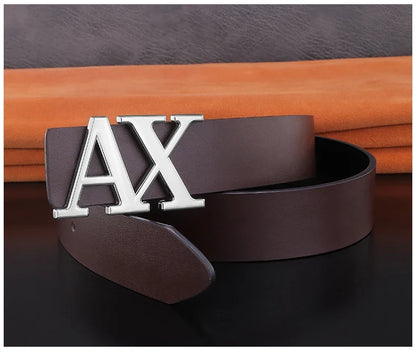 HigFashion Personality Buckle A Letter Belt Men's Leather Waistband Designer Luxury Brand Belts Casual Black Cowskin Waist Strap