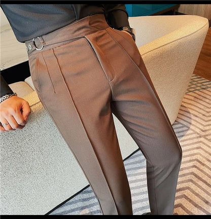 High Quality Men's Suit Pant Solid Color England Style Slim Fit Casual High Waist Trousers Men Spring Autumn Fashion Suit Pants