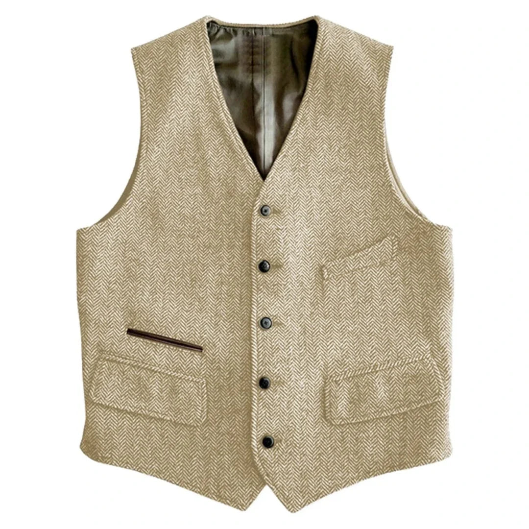 Men Vest Green Herringbone Single Button V Neck Waistcoat For Wedding Banquet Business Office Work Daily Casual Men Suit Vest