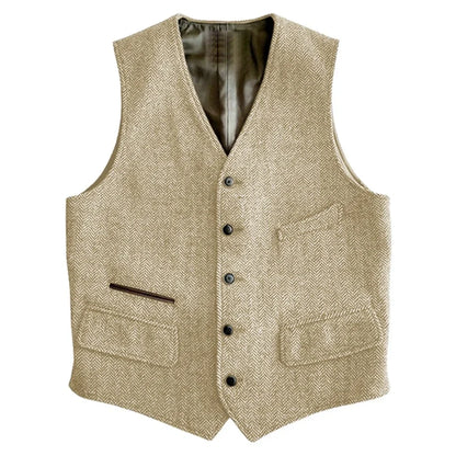 Men Vest Green Herringbone Single Button V Neck Waistcoat For Wedding Banquet Business Office Work Daily Casual Men Suit Vest