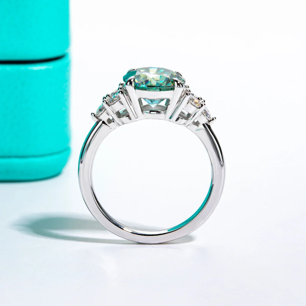 3ct Round Cut Blue Green Color Moissanite Engagement Ring 18K Gold Plated Silver Luxury Wedding Ring Jewelry  Wholesale