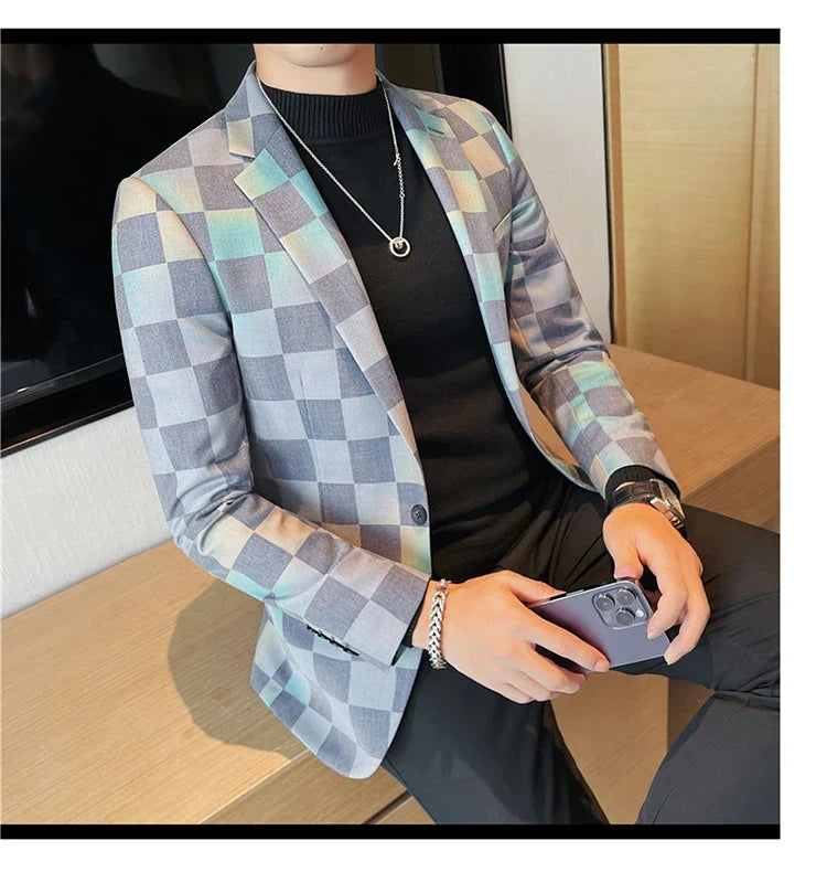 British Style Luxury Plaid Suit Jacket 2025 Spring New Men High-end Business Slim Blazers Groom Wedding Social Party Dress Coats