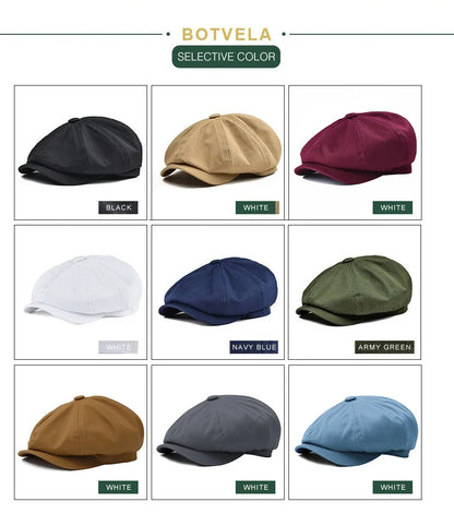 Men's Newsboy Cap Twill Cotton 8 Panel Hat Flat Ivy Cabbie Casual Baker Caps Gatsby Hat Retro Hats Boina Beret for Male