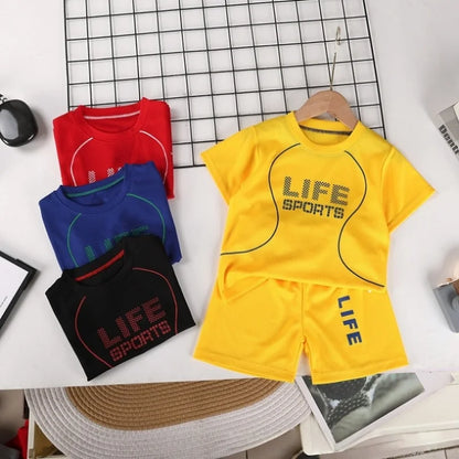 Boys Breathable Sportswear Set Summer 1-8Y Children 2pcs Clothes Printed T-shirt and Shorts for Running Kids Sports suit