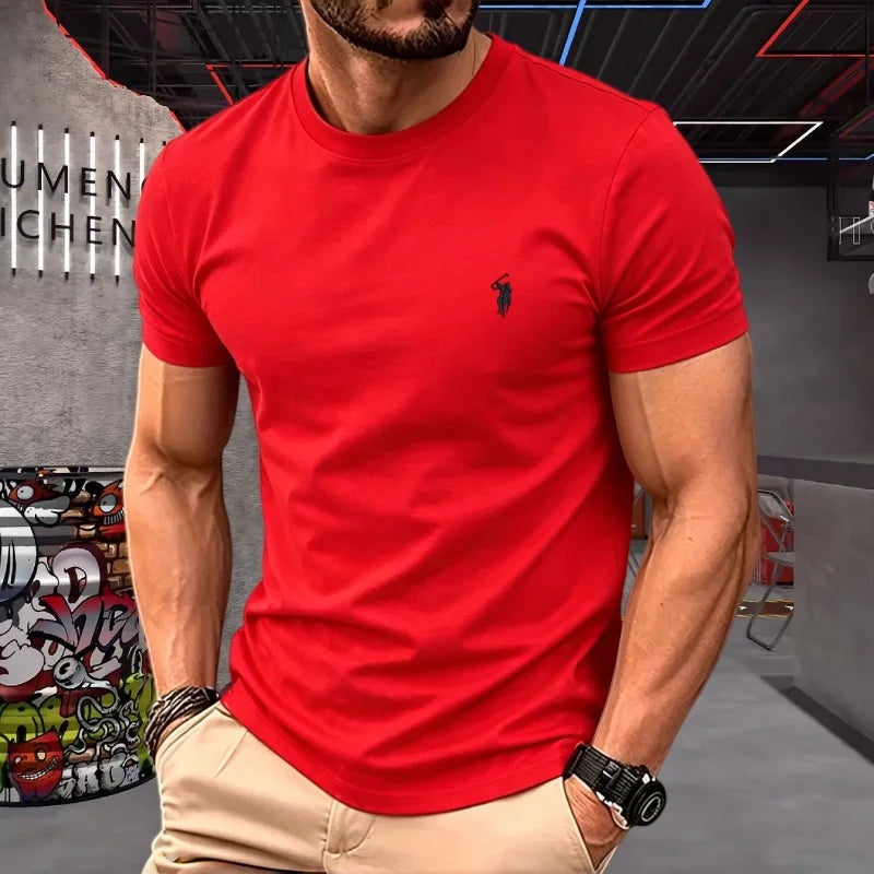 100% pure cotton high-quality brand round neck short sleeved men's 2026 summer fashion pony embroidery T-shirt casual sports top