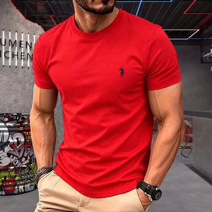 100% pure cotton high-quality brand round neck short sleeved men's 2026 summer fashion pony embroidery T-shirt casual sports top