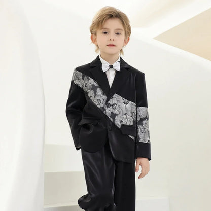 Handsome Patterned Boys Slim Fit Suits 2 Pieces Jacket Pants Piano Performance Wear Notched Lapel Kids Suit Set Wedding Tuxedo