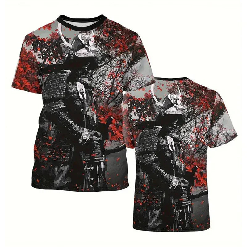 Trend Japanese Samurai Graphics T Shirts For Men Fashion Summer Short Sleeve 3D Printed Kids Tees Cool Streetwear Harajuku Tops