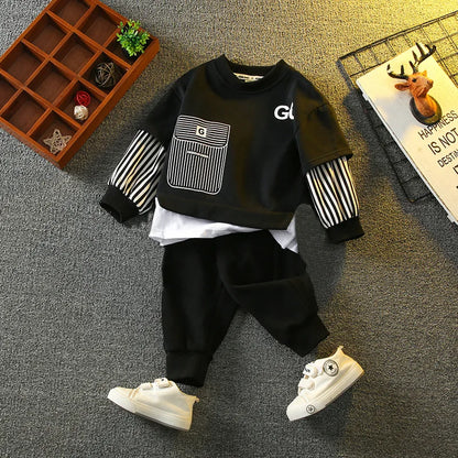 Spring Autumn Girls Boys Striped Patchwork Workout Sweatshirt+Sweatpant Set School Kid 2PCS Tracksuit Child Jogger Outfit 3-14Yr