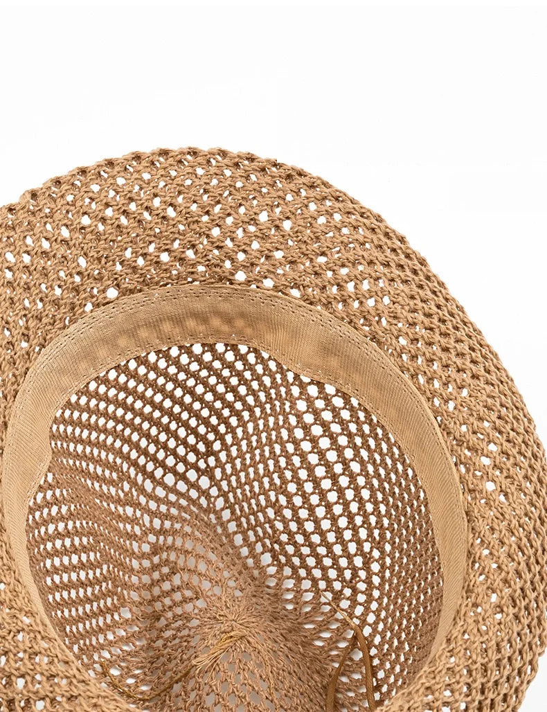 Mesh Hollow-Out Jazz Hat Summer Breathable Sun Protection Hat Straw Hat British Retro Casual Cool Hat